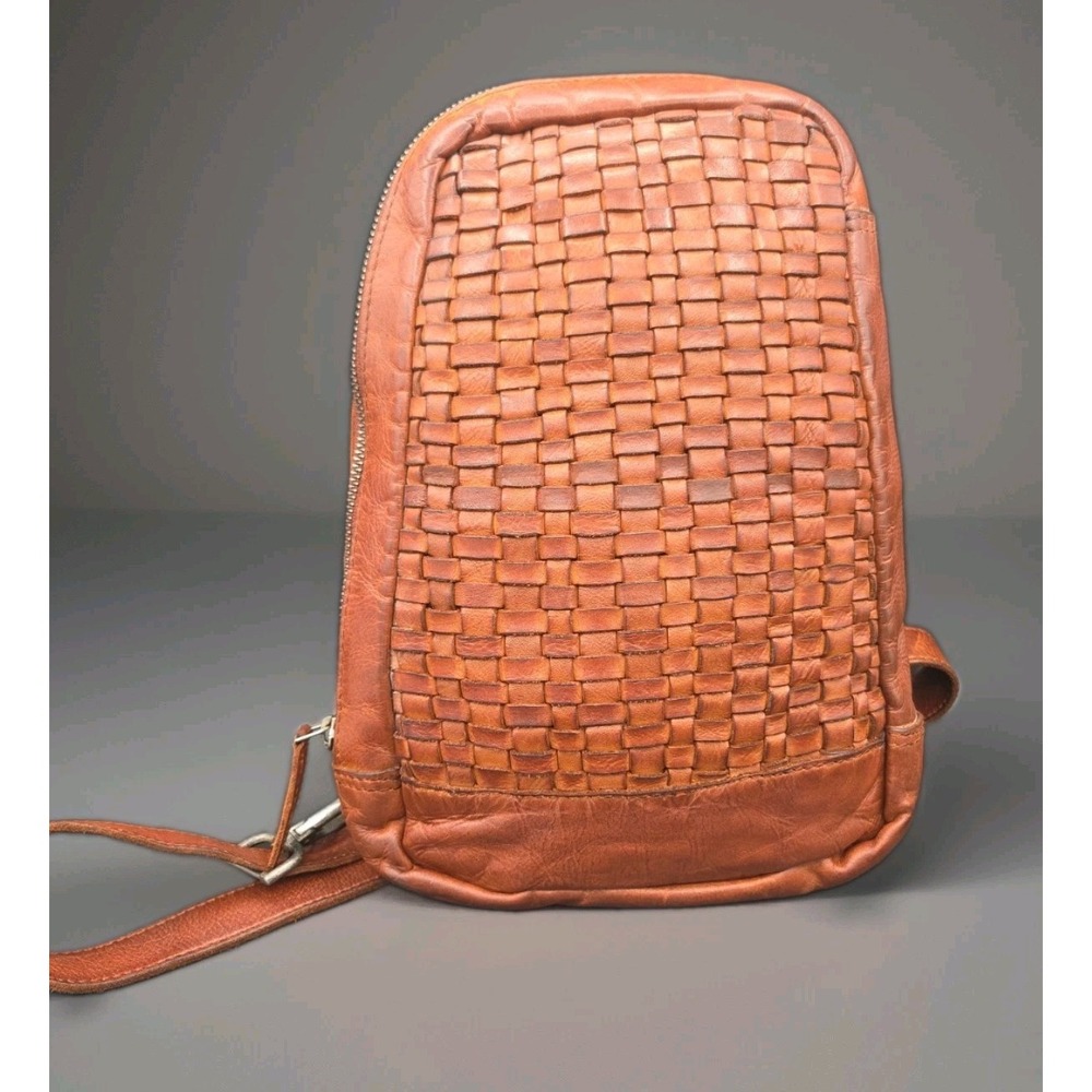 Vilenca Holland Brown Woven Leather Sling Backpack Crossbody Bag Boho Western